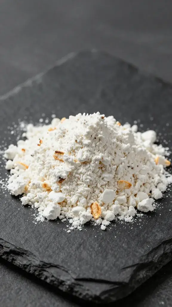 Toasted rice powder mound on black slate