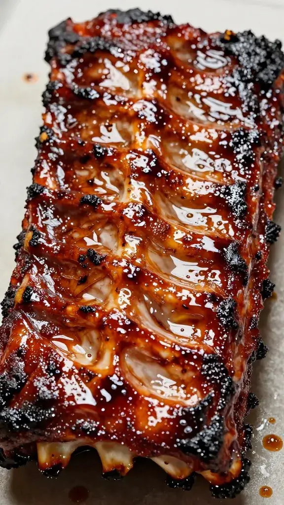 Smoke-kissed rib surface with sticky glaze sheen
