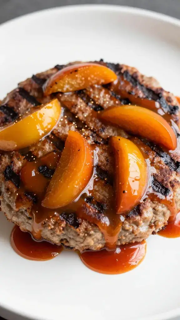 burger patty basted with gochujang apricot glaze, grill marks