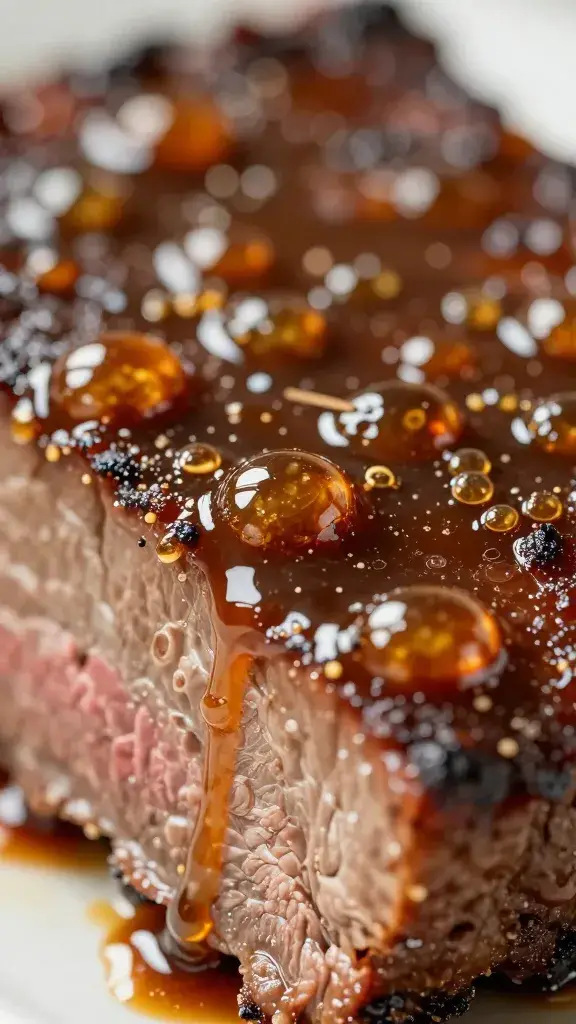 Caramelized glaze bubble on brisket bark, extreme closeup