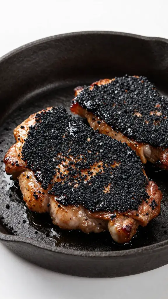 Cast-iron pork chop with black magic rub crust