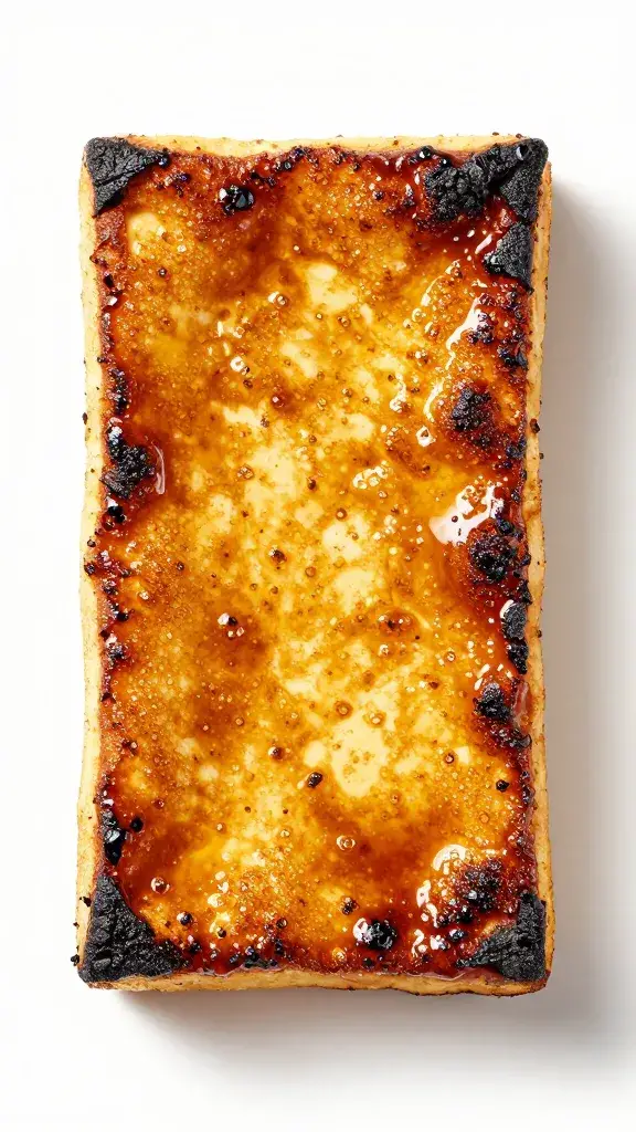 Charred tofu slab with smoky-sweet rub sheen