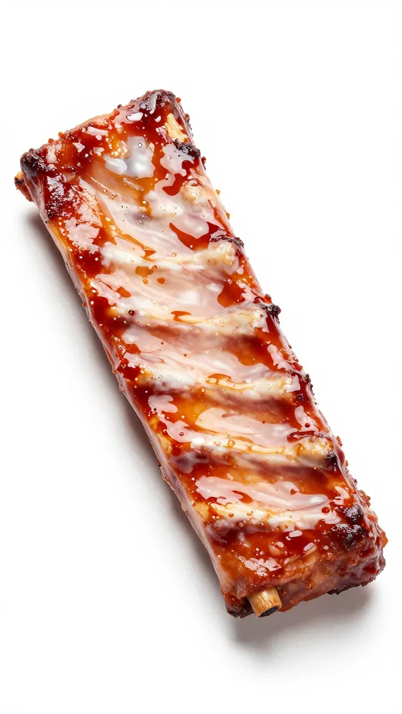 pork rib tip glazed with Alabama white BBQ, glossy finish