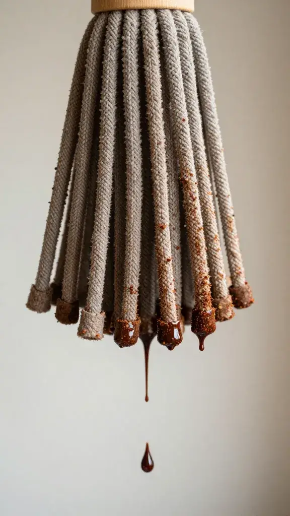 Closeup of espresso-chipotle mop dripping from brush