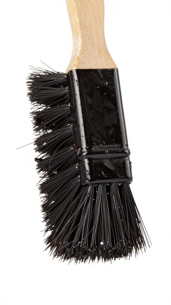 Single mop brush saturated with dark glaze