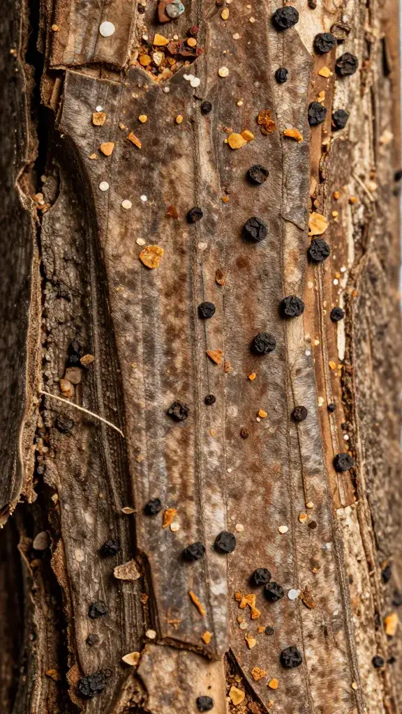 Smoked bark surface macro, pepper crust crystals