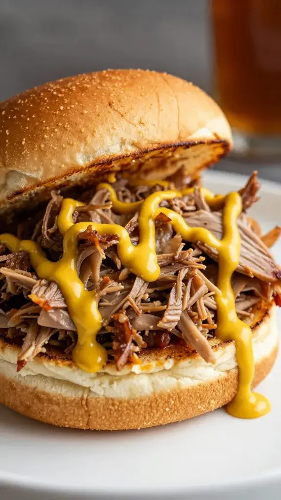pulled pork slider topped with Carolina mustard gold