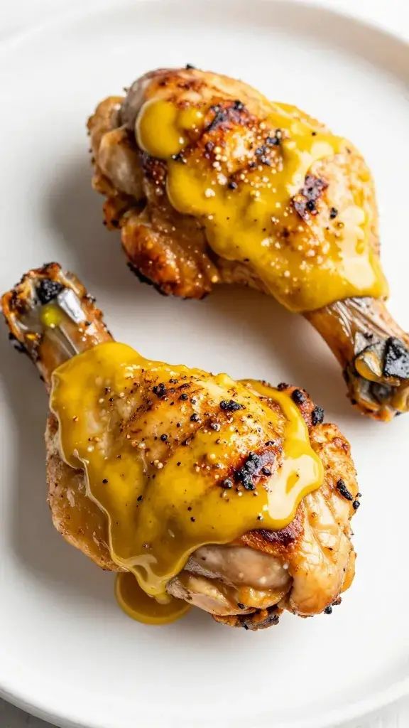 grilled chicken thigh brushed with mustard gold glaze