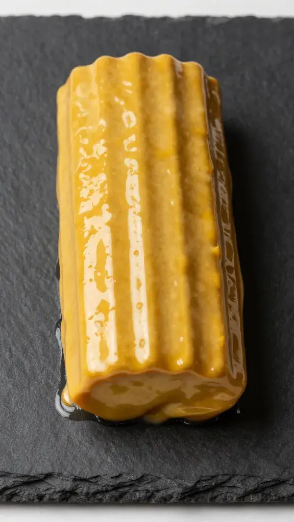 single rib glazed with mustard gold on black slate