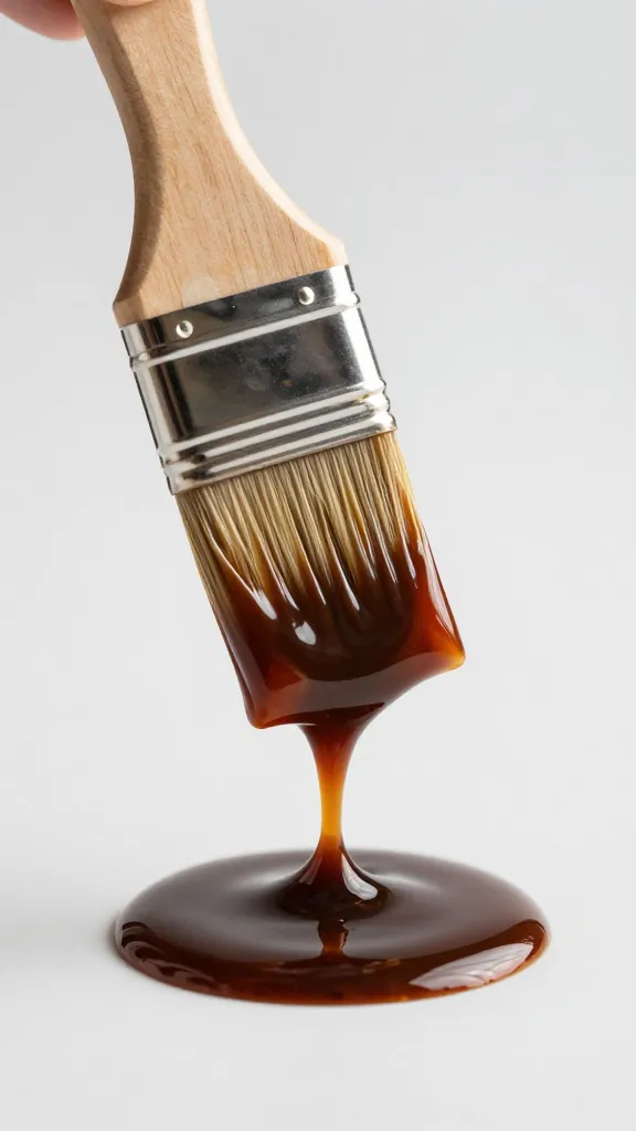 glossy basting brush coated in coffee-molasses sauce