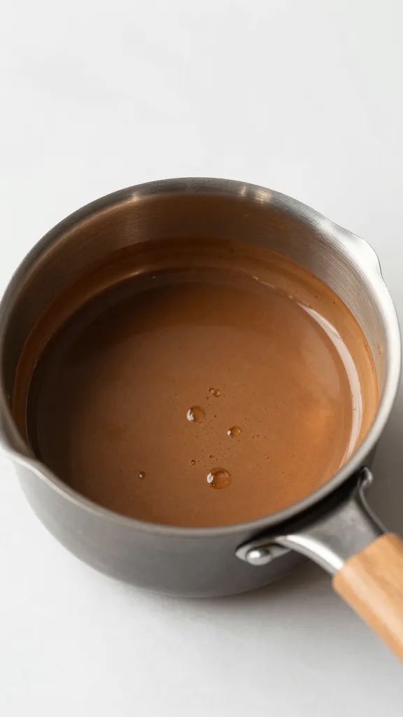 small saucepan with simmering coffee-molasses glaze