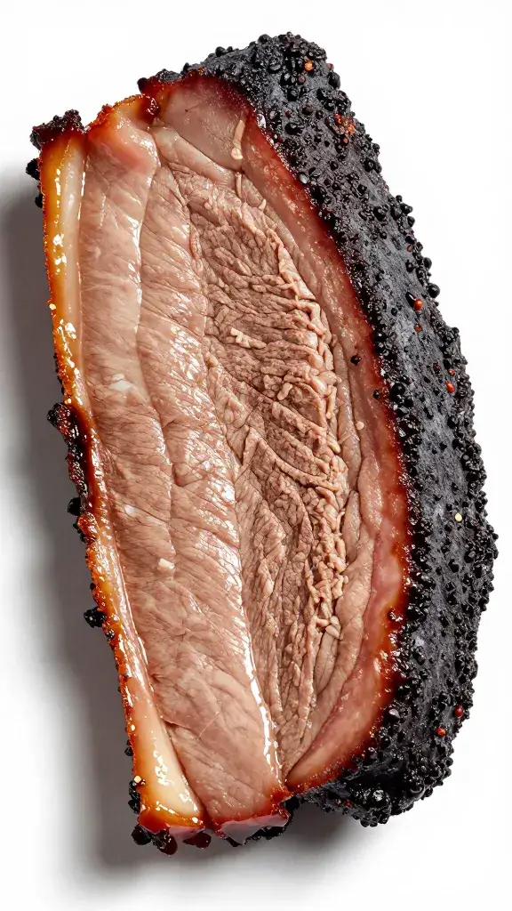 smoked brisket slice edged with coffee-molasses glaze