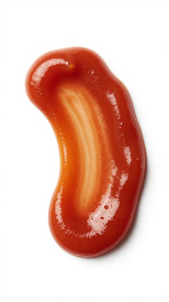 thick ketchup dollop beside coffee-molasses sauce smear