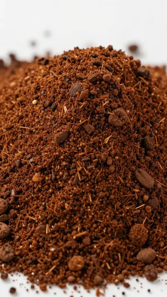 brown sugar mound dusted with coffee grounds closeup