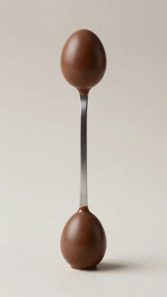 single fondue fork dripping melted mini-egg chocolate