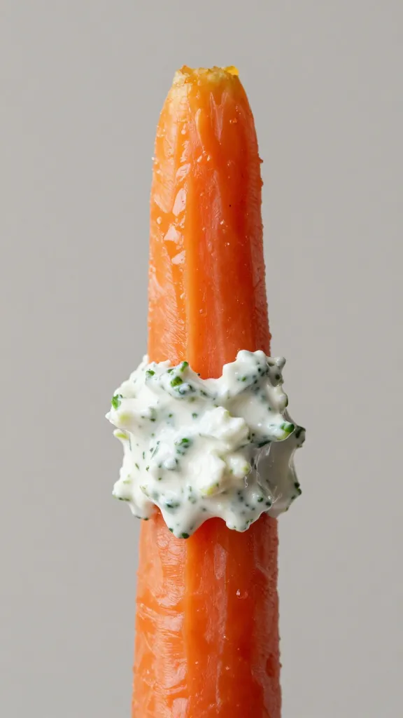 single carrot stick dipped in ranch-feta