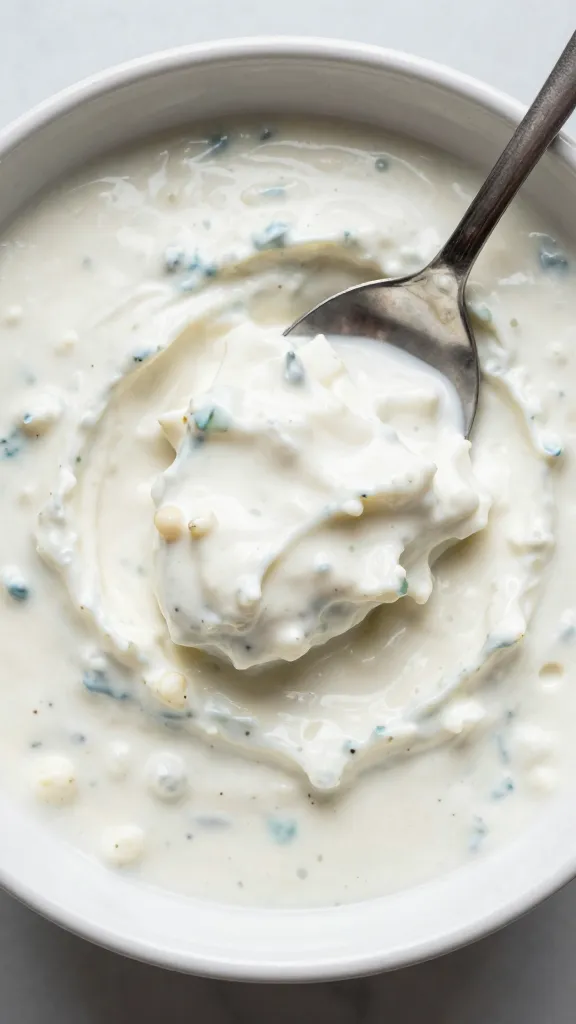 spoonful of creamy ranch-feta over bowl