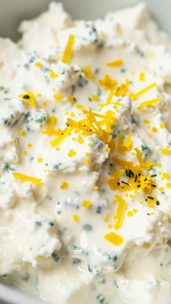 lemon zest sprinkled on ranch-feta closeup