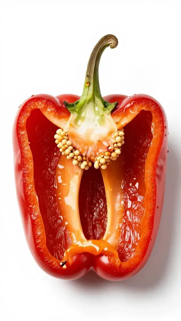 roasted red pepper half, charred skin, studio lighting