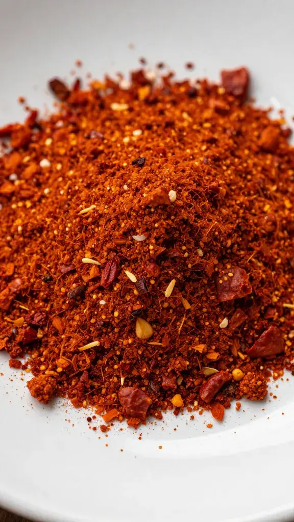 smoked paprika dusting on ceramic plate, macro texture