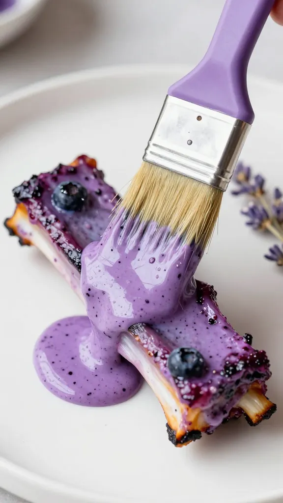brush glazing blueberry-lavender sauce onto one rib