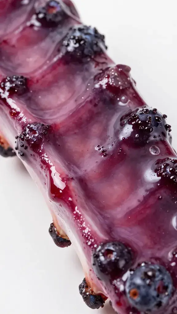 closeup of rib cross-section, jammy blueberry glaze
