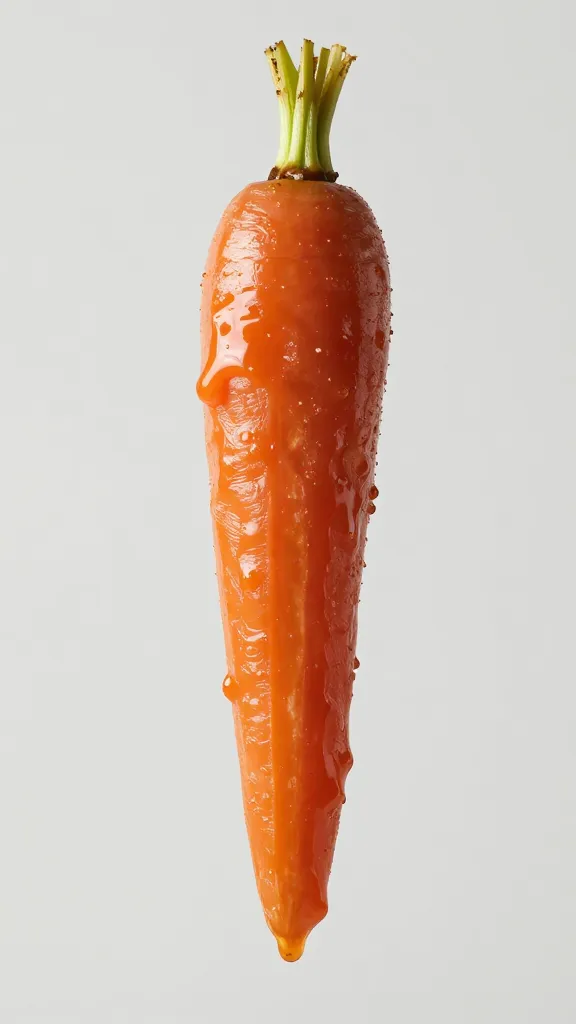 glossy maple-sriracha glaze dripping off roasted carrot spear
