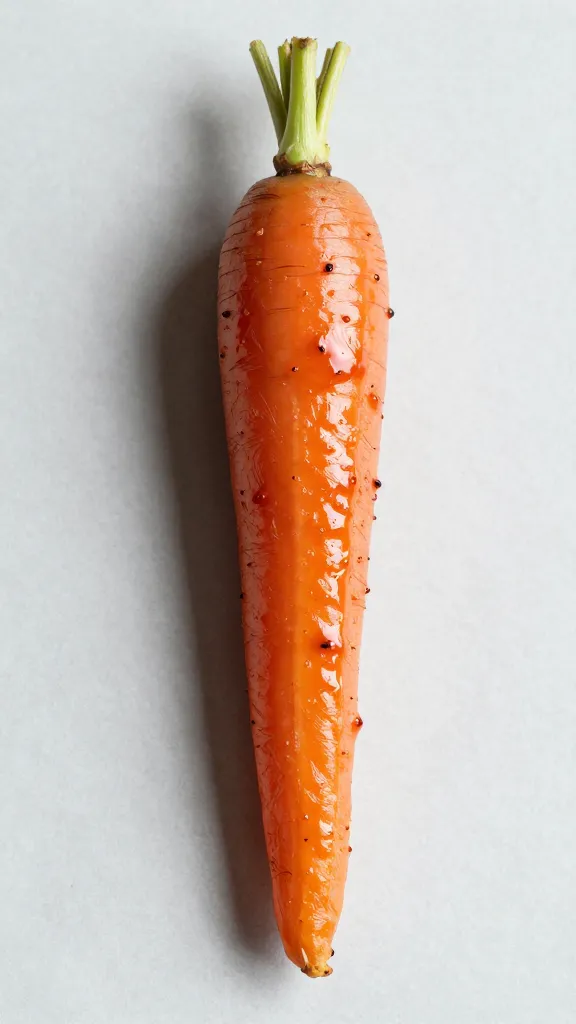 brushed-on maple-sriracha glaze on single roasted carrot