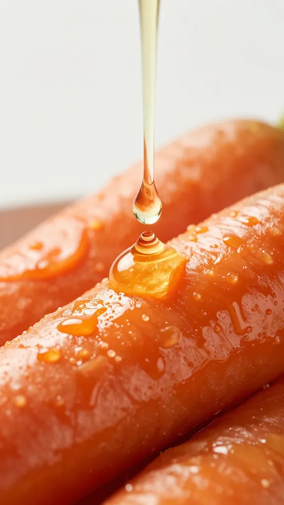 rice vinegar droplet beading on sticky glazed carrot
