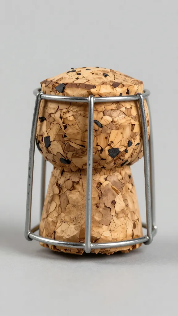 Champagne bottle cork and wire cage, macro shot