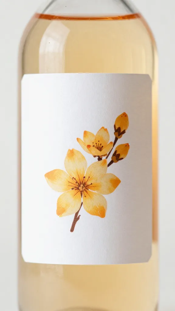 orange blossom water bottle, label-focused macro