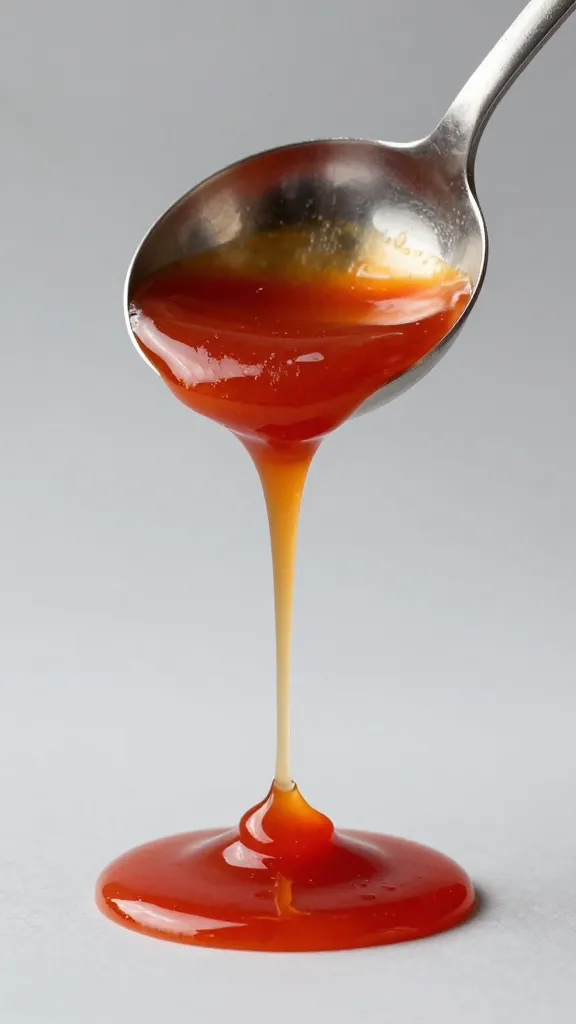 ladle dripping tomato-peach glaze, studio lighting