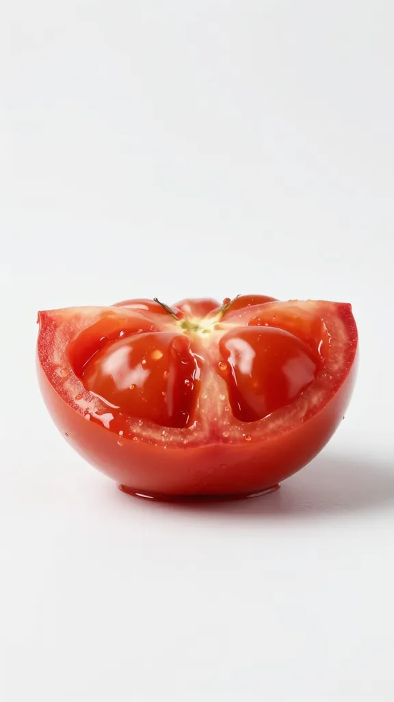 single tomato wedge lacquered with baptism glaze