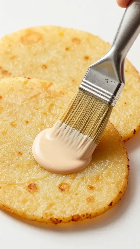 pastry brush painting glaze on hash brown surface