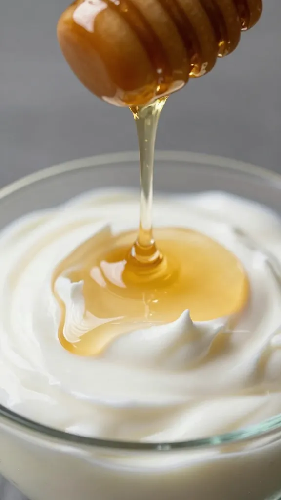 honey drizzle over yogurt dip, macro detail