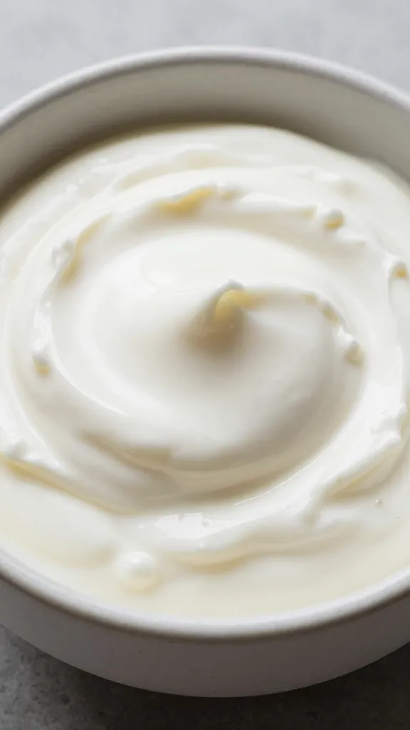 Skyr-based yogurt dip in matte ceramic bowl, closeup
