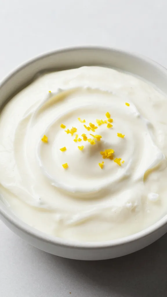 yogurt dip topped with tiny lemon zest, studio shot