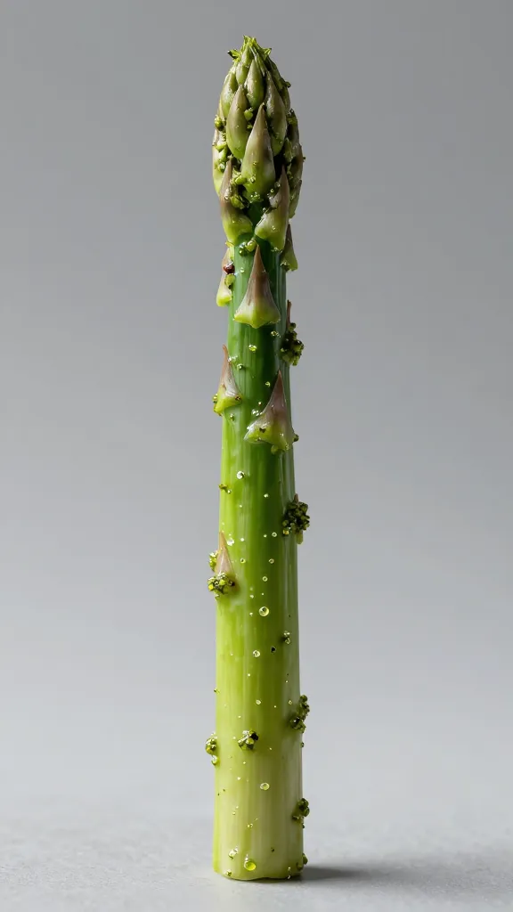 single asparagus spear coated in pesto, studio lighting