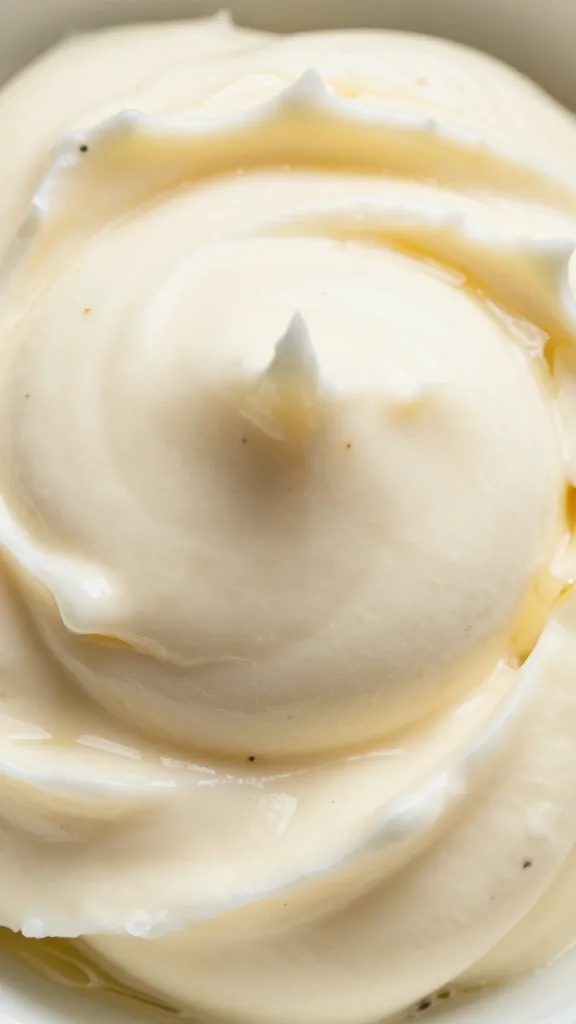 Vanilla bean specks in mascarpone-honey whip, macro texture