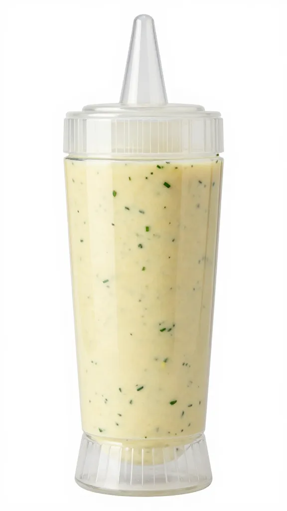 squeeze bottle filled with garlic chive aioli
