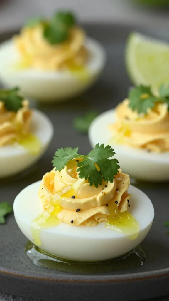 deviled egg with microcilantro and tangy lime glaze