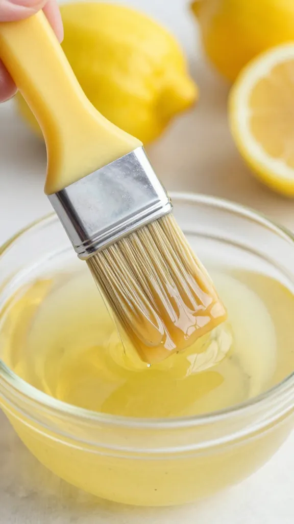 pastry brush soaked in lemon-poppy seed syrup