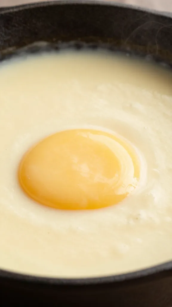 closeup of molten goat-cheese fondue in cast-iron skillet