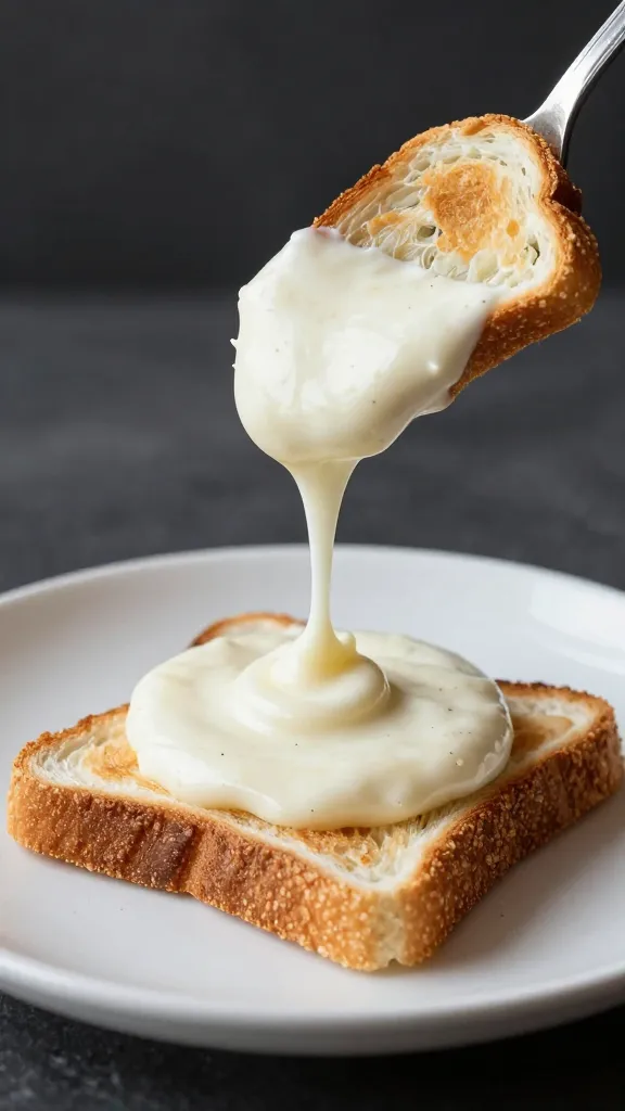 toast point dripping with onion-goat cheese fondue