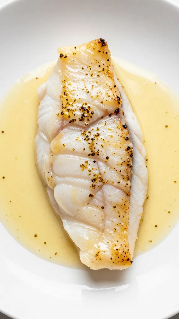 Seared white fish fillet with fennel pollen brown-butter glaze