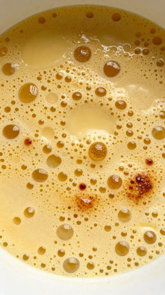 Bubbling brown butter with visible browned milk solids