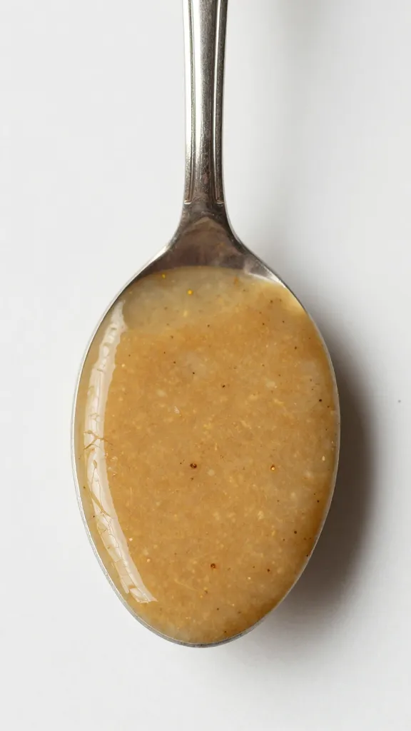 Silver spoon coated in fennel pollen brown-butter sauce