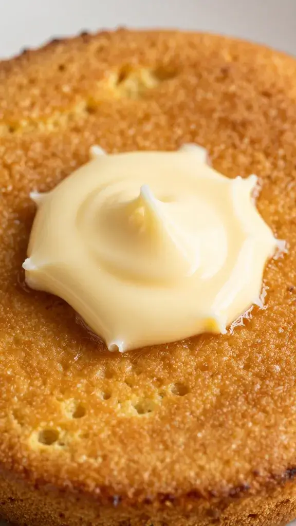 melted butter pooling on glazed cornbread crust, macro