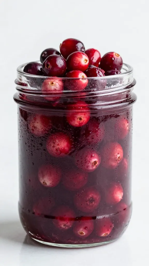 glass jar of make-ahead cranberry relish with condensation