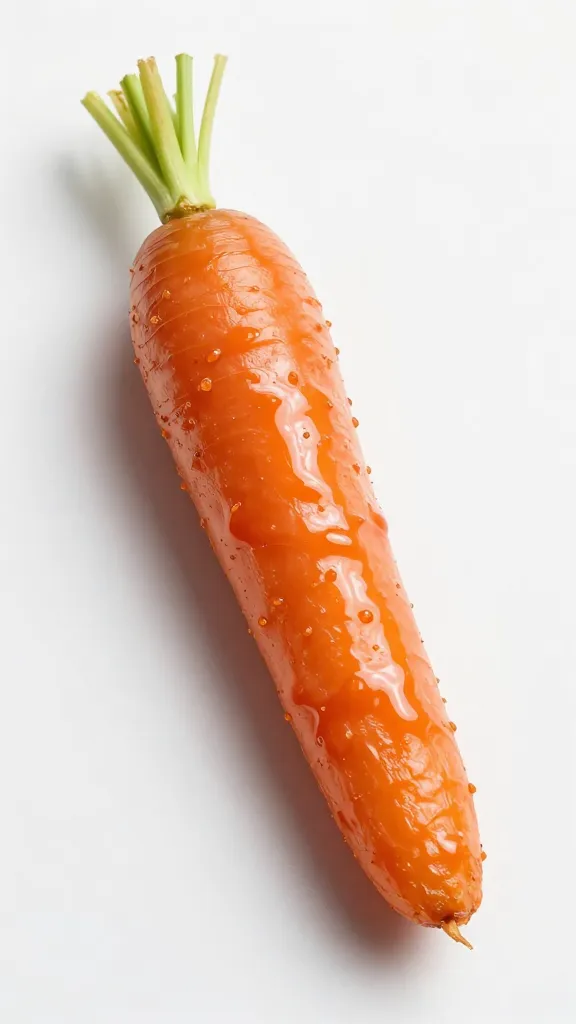 single roasted carrot fry with glossy coulis coating